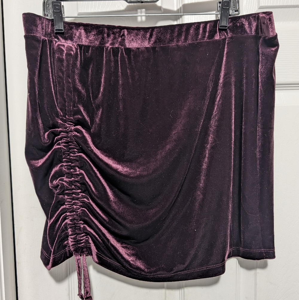 Arizona Jean Co Burgundy Velvet Ruched Mini Skirt XXL Plus Size Y2K Party